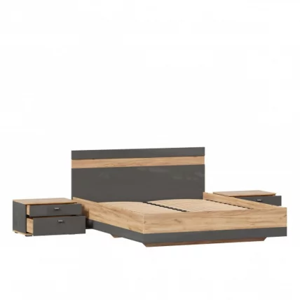 Кровать двуспальная 1600 с тумбами Фиджи 015 Дуб Золотой Антрацит_1