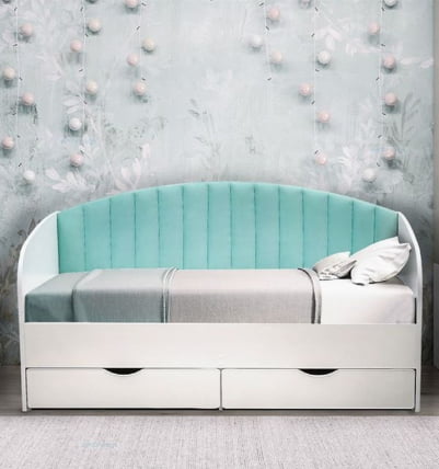 Кровать с продольной мягкой спинкой Софа №12 (800х1900) Дуб Крафт золотой Велюр 001_1