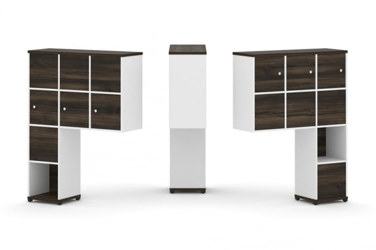 Надставка на стол высокая двухсторонняя + задняя стенка (8 шт.) + распашной фасад (6 шт.) CONCEPT CN.DNV-009 Дуб Мали Белый бриллиант Черный металл_0