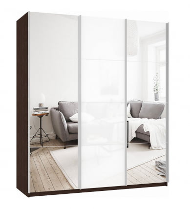Шкаф-купе трехдверный Прайм 1800 Зеркало/Белое стекло/Зеркало Венге_0