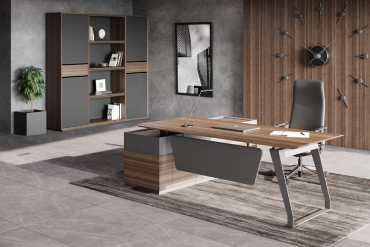 Стол руководителя на опорной тумбе QUARTZ QZ.0101.BW+QZ.0201.BW.GF.R левый_5