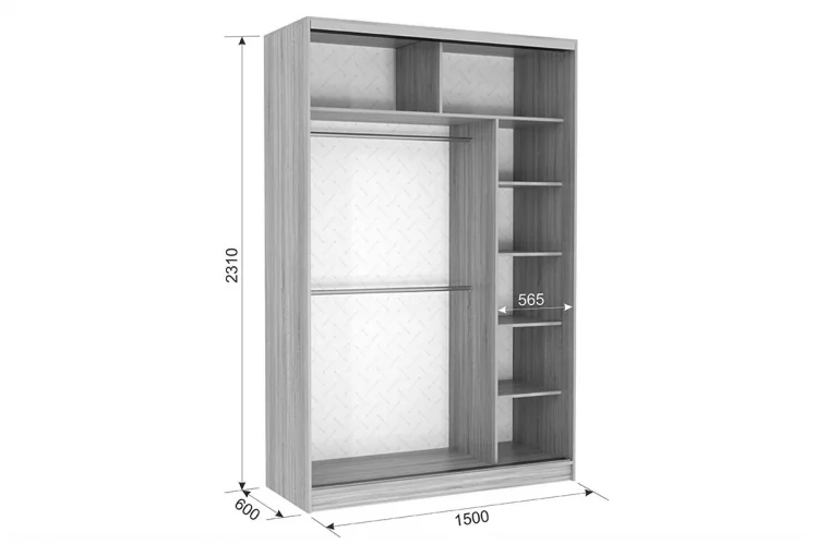 Шкаф-купе Гранд 1-600 бабочки Дуб млечный_2