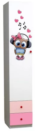 Шкаф 1-но дверный с ящиками и фотопечатью Совята 1.2 Белый/Ярко-розовый/Синий_0