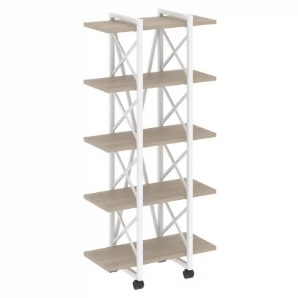 Стеллаж на колесных опорах - 5 полок LOFT VR.L-MST.K-5.4V Металл белый Дуб Аттик_0