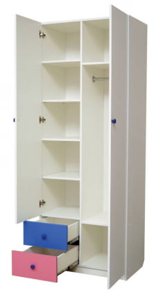 Шкаф 2-х дверный комбинированный с ящиками Радуга Белый/Оранжевый/Лайм_1