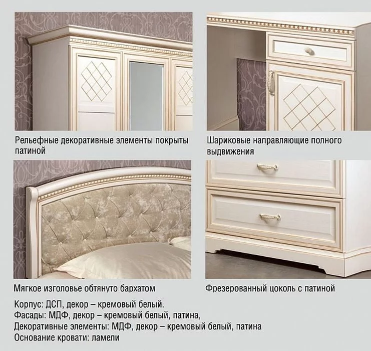 Тумба прикроватная Парма 803 Кремовый белый Патина_1