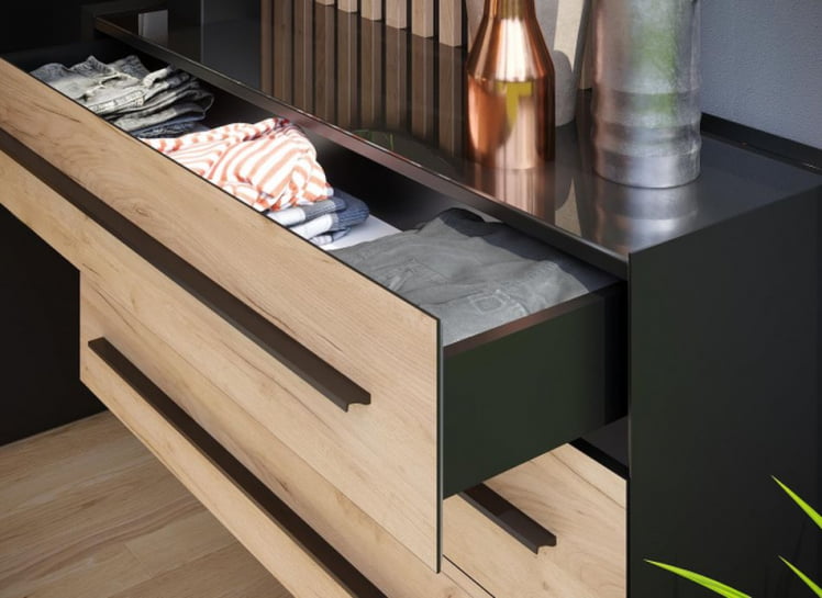 Тумба комбинированная с зеркалом Неаполь ЛД 134.080.000 Черный Дуб Золотой_2