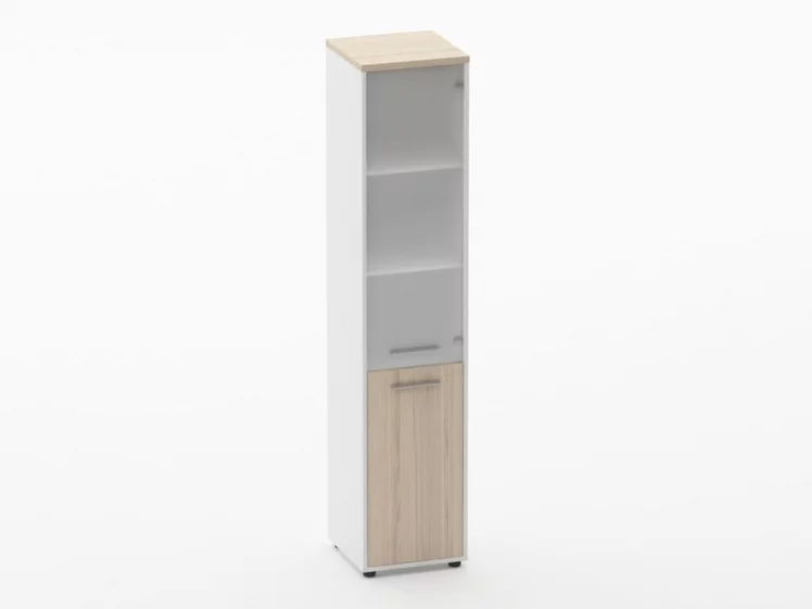 Шкаф 4 узкий верх стеклянная дверь, низ закрытый Deka 10.19.17Пр Туя/Белый_0