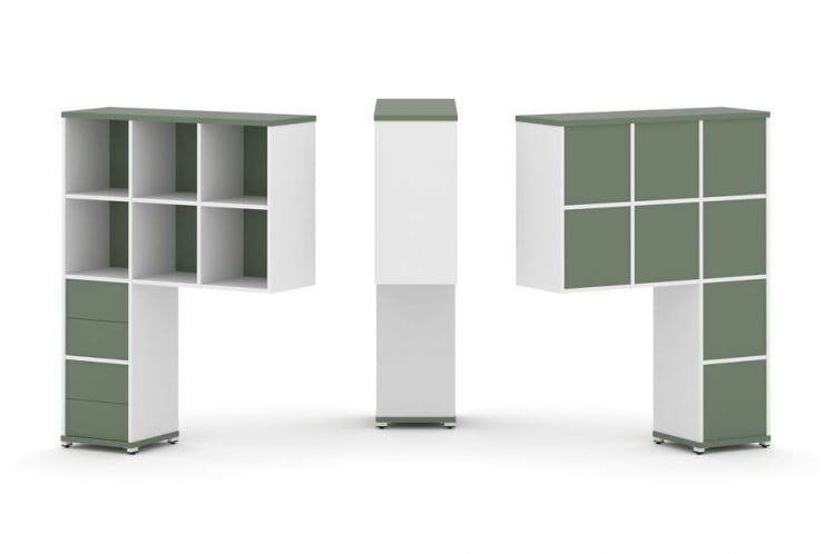 Надставка на стол высокая односторонняя + задняя стенка (8 шт.) + блок с 2-мя ящиками (2 шт.) CONCEPT CN.ONV-005 Кобо Белый бриллиант Белый металл_0