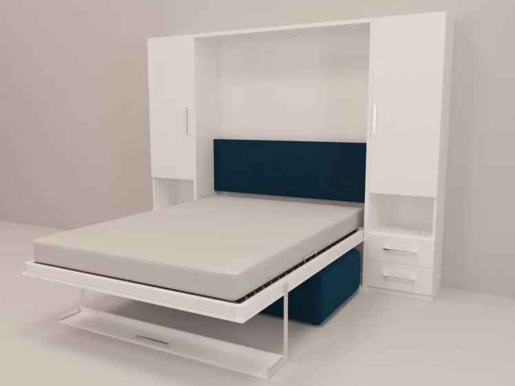 Диван кровать-трансформер Смарт 1 со шкафами и пуфом 1600 Белая шагрень_1