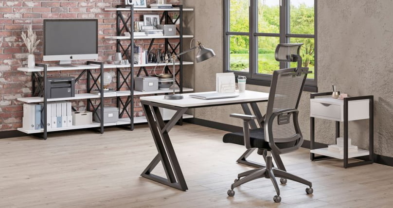 Комплект офисной мебели LOFT 02 Металл черный Белый бриллиант_0