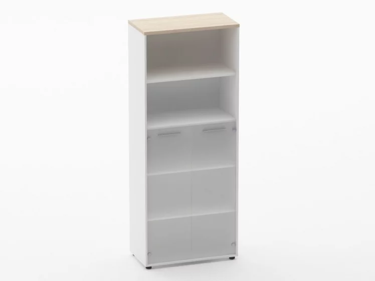 Шкаф 4 широкий 2 полки открытые и 2 стеклянные двери Deka 10.19.161 Туя/Белый_0