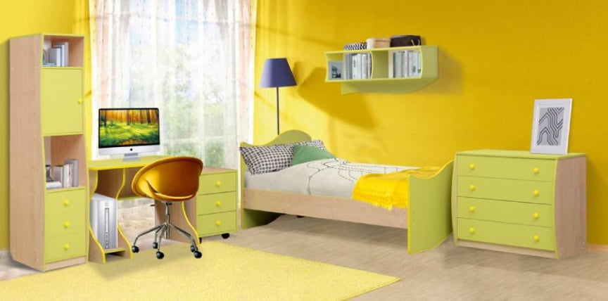 Набор модульной мебели для детской комнаты Юниор-11.1 Дуб молочный/Лайм_0