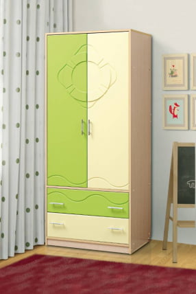 Шкаф 2-дверный Юниор-12.1 МДФ матовый Дуб молочный/Синий/Ваниль_0