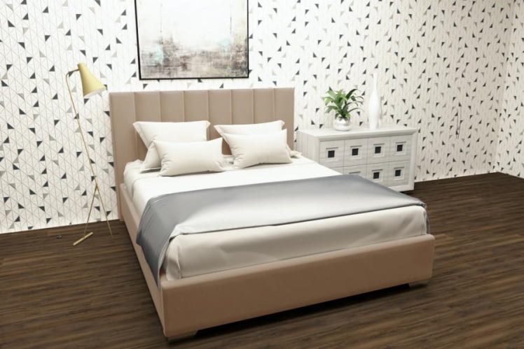 Мягкая интерьерная кровать Терра с ортопедическим основанием Цвет фасада: Светло коричневый; Материал фасада: Металл/Велюр; Спальное место: 1400х2000 мм_0