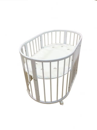 Кровать-трансформер с двумя матрасами и маятником Merry Happy Mini матовая Белая (3 в 1)_0