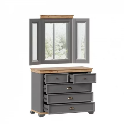 Комод с 5 ящиками с распашным зеркалом Амели Оникс серый_1