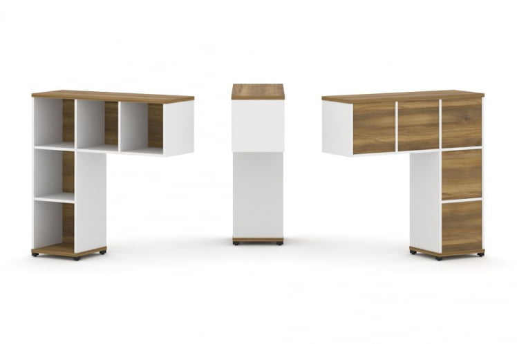 Надставка на стол низкая односторонняя + задняя стенка 5шт. CONCEPT CN.ONN-001 Сандал Янтарный Белый бриллиант Черный металл_0