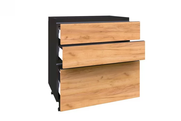 Тумба кухонная 800 с 3 ящиками ЛЮКС (4) Шервуд ЛД 281.800.000.015 Черная Дуб золотой_1