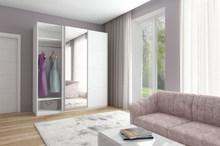 Шкаф-купе трехдверный Прайм 1800 ДСП/Зеркало/ДСП Белый снег_3