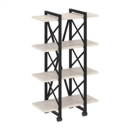 Стеллаж на колесных опорах - 4 полки LOFT  VR.L-MST.K-4.4V Металл черный Денвер светлый_0