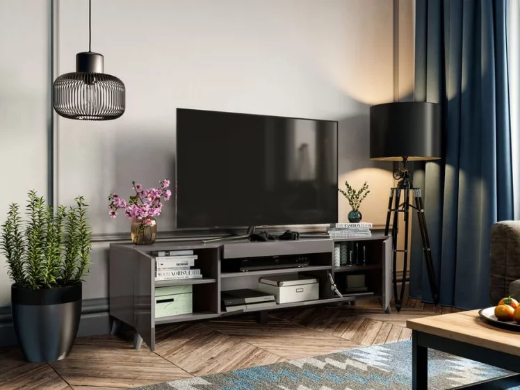 Тумба под ТВ Бруклин 1800 с опорами Оникс Серый глянец_5