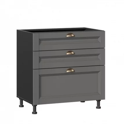 Тумба кухонная 800 с 3 ящиками ЛЮКС (4) Амели-3 ЛД 299.930.000.072 Черный Оникс серый_0