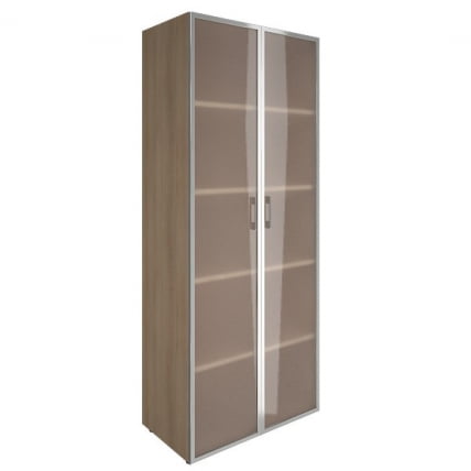 Шкаф книжный со стеклом в раме Lacobel без топа YALTA LT-ST 1.10R white  Снежная Платина_0