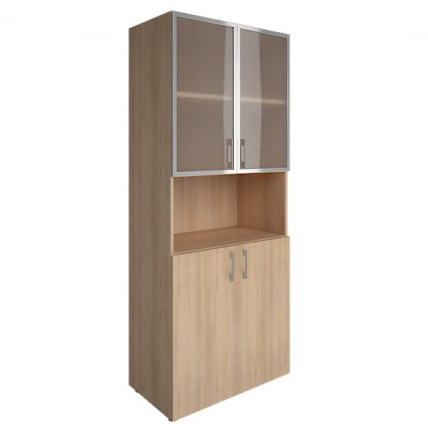 Шкаф книжный со стеклом в раме Lacobel без топа YALTA LT-ST 1.4R black Снежная Патина_0