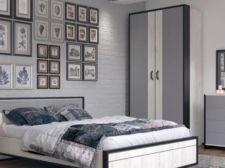 Комплект мебели для спальни Техно №5 Дуб Крафт белый Серый шифер_2