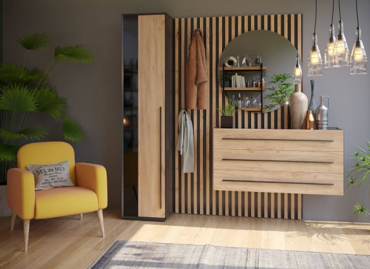 Тумба с зеркалом левая Неаполь ЛД 134.100.000 Черный Дуб Золотой_2