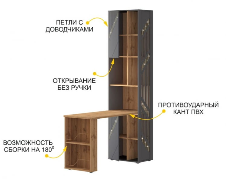 Стол-стеллаж (лев/прав) Монако 903 302 Дуб Вотан Оникс Графит_6