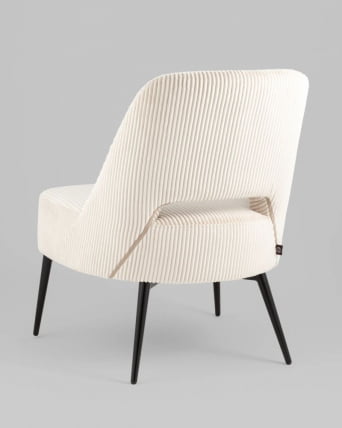 Кресло лаунж Бостон велюр рельефный молочный на черных ножках_4