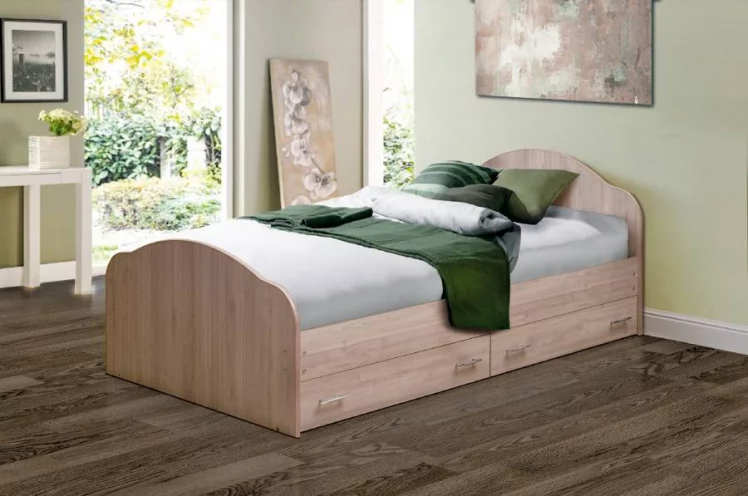 Кровать с ящиками на уголках №1 ЛДСП 1600*2000 Дуб молочный_0