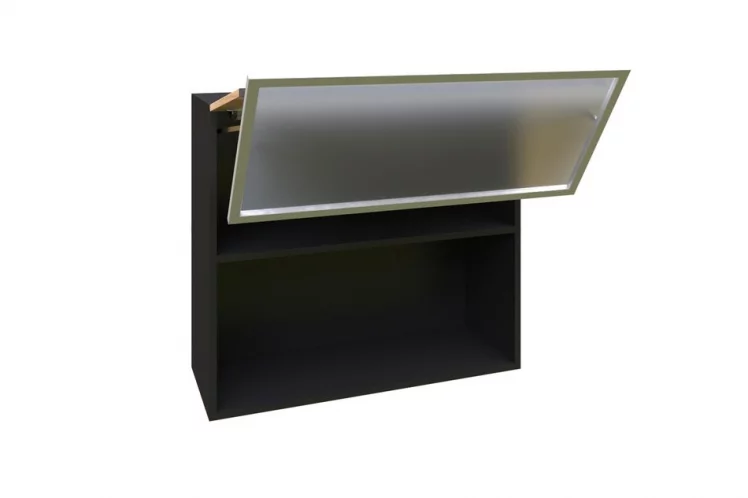 Шкаф кухонный 800 горизонтальный с 2 складными дверями комбинированный со стеклом Шервуд ЛД 281.981.000.049 Черный Дуб золотой_1