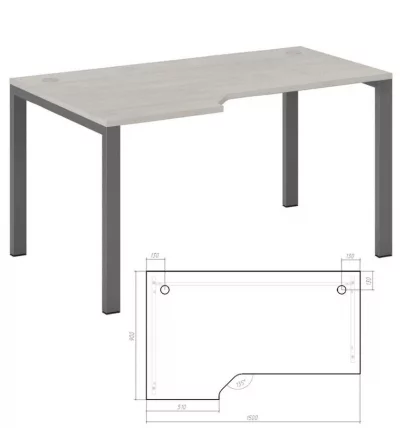 Стол эргономичный левый на металлоопорах New Line NLN36322624 Дуб шамони светлый_1