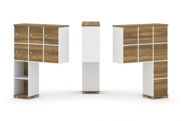 Надставка на стол высокая односторонняя + задняя стенка (8 шт.) + распашной фасад (6 шт.) CONCEPT CN.ONV-008 Сандал Янтарный Белый бриллиант Белый металл_0