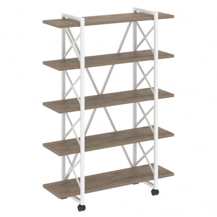 Стеллаж на колесных опорах - 5 полок LOFT VR.L-MST.K-5.8V Металл белый Тиквуд темный_0