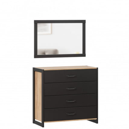 Комод с 4 ящиками с зеркалом Техно 05 Дуб Золотой Черный_0