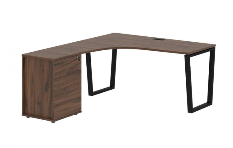 Стол эргономичный с тумбой левый EDIS EVCET 1518 L Дуб Денвер темный Черный_0