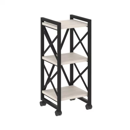 Стеллаж на колесных опорах - 3 полки LOFT  VR.L-MST.K-3.4 Металл черный Денвер светлый_0