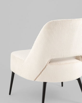 Кресло лаунж Бостон велюр рельефный молочный на черных ножках_5