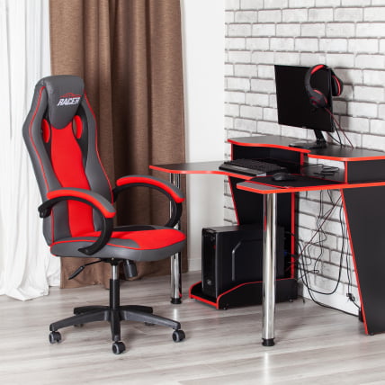 Кресло RACER GT new кож/зам/ткань, металлик/красный, 36/08_15