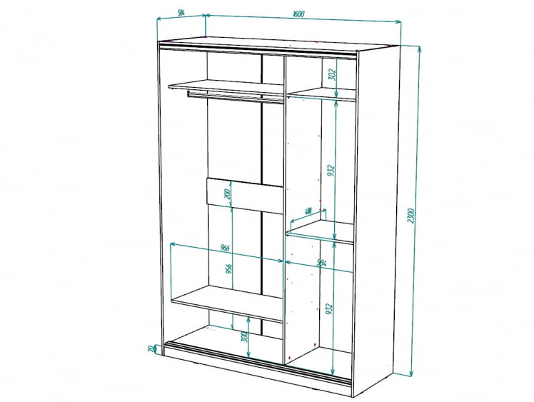 Шкаф-купе 2-х дверный Виктория 1600х584х2300, Белый 16ДЗЗЗДЗЗЗ-ШЯ-Б 310-494_2