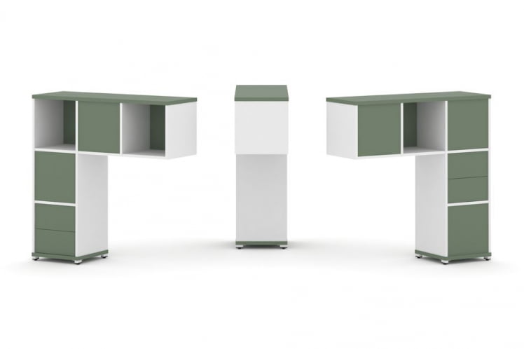 Надставка на стол низкая двухсторонняя + задняя стенка (5 шт.) + блок с 2-мя ящиками (2 шт.) CONCEPT CN.DNN-003 Кобо Белый бриллиант Белый металл_0