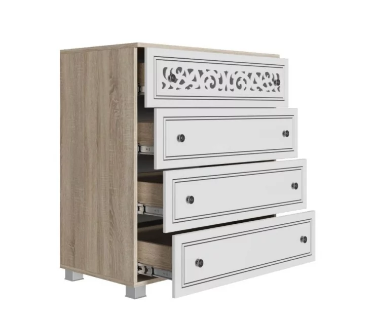 Комод Мадлен 07 Дуб сонома светлый Ясень белый Серебро_1
