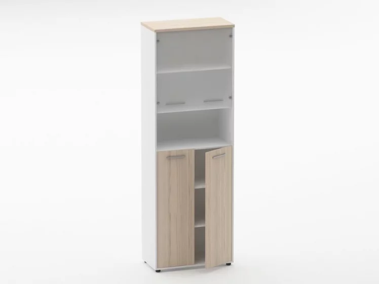 Шкаф 5 широкий  верх стеклянная дверь, низ закрытый, с нишей Deka 10.23.201 Туя/Белый_1