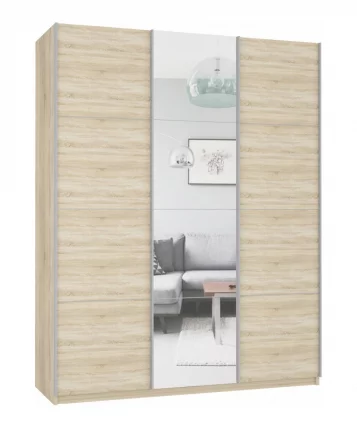 Шкаф-купе трехдверный Прайм 2100 ДСП/Зеркало/ДСП Дуб сонома_0