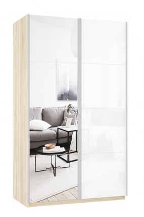 Шкаф-купе двухдверный Прайм 1600 Зеркало/Белое стекло Дуб сонома_0