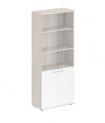 Шкаф высокий четырехдверный со стеклом Sigma SG.801.OL.WH.GL Дуб светлый Белый_0
